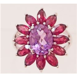 STERLING SILVER PURPLE AMETHYST & GARNET RING