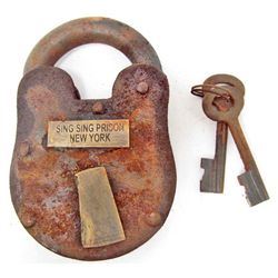 CAST IRON PADLOCK W/ SING SING PRISON TAG & KEYS