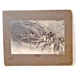 EARLY VINTAGE MOUNTED PHOTO OF MINING WORKERS INSIDE A MINE IN MEXICO