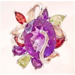 STERLING SILVER AMETHYST, CITRINE, GARNET RING