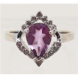 WHITE GOLD OVER STERLING SILVER AMETHYST RING - SZ 8.75