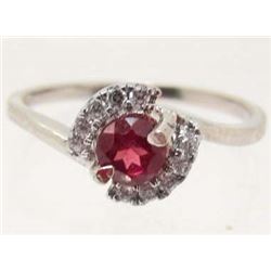 WHITE GOLD OVER STERLING SILVER GARNET RING - SIZE  6