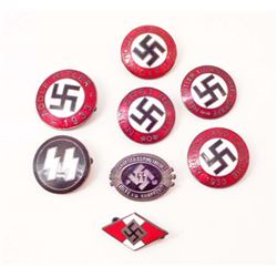 LOT OF 8 GERMAN NAZI ENAMELED PARTY BADGES