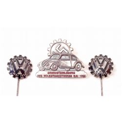 GERMAN NAZI VOLKSWAGEN EMPLOYEE BADGE & STICK PINS