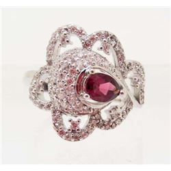 STERLING SILVER PINK GARNET RING  - SIZE 6.75