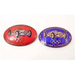 LOT OF 2 GERMAN NAZI PER BERLIN SUMMER OLYMPICS RACE CAR QUALIFICATION BADGES
