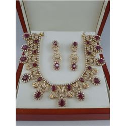 A set of Ruby and Diamond Necklace and Earrings