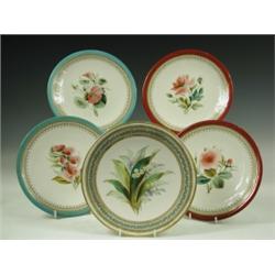 Five various 19th Century plates: A Royal Worcester plate 1879 decorated with Lily of the Vall...