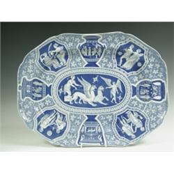 A large early 19th Century 'Greek Pattern' pearlware meat plate in the manner of Spode, 47cm d...