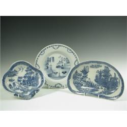 An 18th Century blue and white delft plate together with a 19th Century 'Willow' pattern shall...