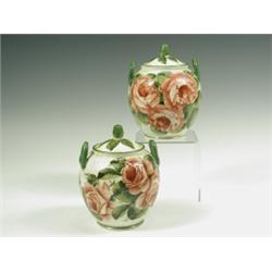 Two Wemyss pot pourri vases and covers, decorated with roses, (replacement covers and restored...