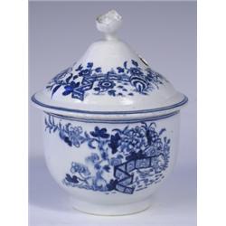 An 18th Century Royal Worcester porcelain blue and white "Fence" pattern lidded pot, with an a...