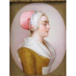 A 19th Century hand painted Continental porcelain plaque depicting a young female in profile,...