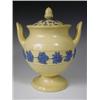 Image 1 : A l9th Century Wedgwood yellow ground pot pourri with applied fruiting and foliate blue sprig...