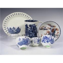 Six pieces of 18th Century English teaware, comprising: a Caughley "Boy on Buffalo" pattern ta...