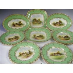 A Royal Worcester porcelain topographical part dessert service, each piece with hand painted d...
