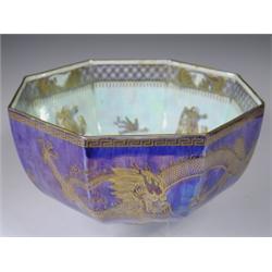 An Early 20th Century Wedgwood Dragon pattern lustre bowl of octagonal shape, pattern Z4829, p...