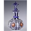 Image 1 : A 19th Century blue glass decanter, with roundels with hand painted medieval busts in profile,...