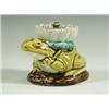 Image 1 : An unusual French majolica ink well in the form of a toad with a lily pad holder on its back,...