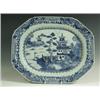 Image 1 : A large Chinese blue and white octagonal meat dish painted with a pagoda in a lake landscape,...