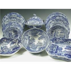 One hundred and twenty pieces of Copeland 'Spodes Italian' pattern blue and white dinner ware,...