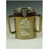Image 1 : A large late 19th Century Doulton stoneware tyg with applied toping scenes and a silver rim, '...