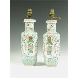 A pair of 19th Century Chinese polychrome vases (converted to table lamps) 30cm high Est. 1...