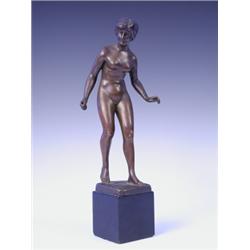 Hans Keck, an early 20th Century bronze figure of a nude female, raised on a square plinth, si...