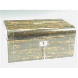 A late Victorian coromandel writing slope with brass stringing and dedication plate, 36cm wide...