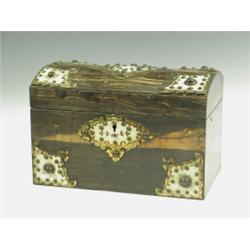 A Victorian coromandel brass and ivory mounted dome top tea caddy, 23cm Est. 80/120...