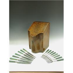 A George III mahogany knifebox with edge stringing, the interior with a pierced cutlery frame,...