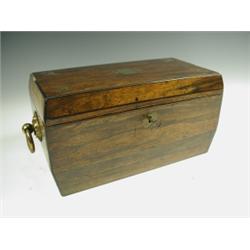 A Regency period brass inlaid rosewood tea caddy, (with brass ring handles missing) Est. 15...