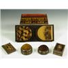 Image 1 : A Tunbridgeware and rosewood paperweight with a cubic parquetry centre within sloping geometri...