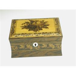 A Tunbridgeware and rosewood box, the hinged top decorated with a floral panel within a mosaic...