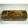 Image 1 : A Tunbridgeware and rosewood glove box, the domed lid with a view of a castle on a hill, the s...