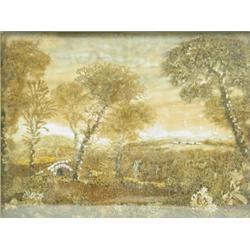 A 19th Century landscaped picture collage made of various coloured seaweed, 31 x 41cm Est....