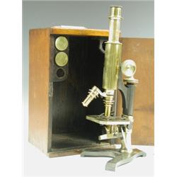 A late 19th/early 20th Century monocular microscope, the platform struck 'Carl Zeiss, Jena' wi...