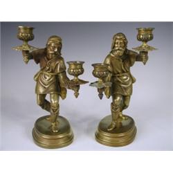 A pair of late l9th Century Continental bronze figural candelabra, on raised oval bases, 24.5c...