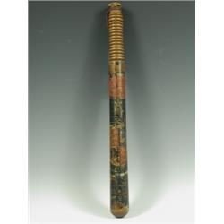 A 19th Century police constable's truncheon with a painted and gilt coat of arms, worn, 42cm l...