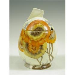 A Clarice Cliff 'Rhodanthe' pattern Bizarre Daffodil preserve pot and cover, printed marks, 12...