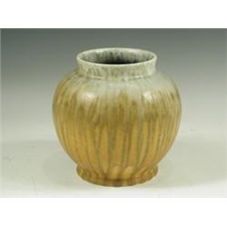 A Ruskin vase, with a mottled blue and orange ground, impressed marks, 16.5cm Est. 80/120...