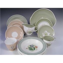 2 Susie Cooper porcelain part tea sets and 6 fruit bowls, one set comprising 10 cups, 10 sauce...