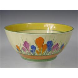 A Clarice Cliff "Crocus" pattern fruit bowl with black printed Bizarre mark, 22cm diameter.<br...