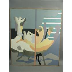 William Jones (Australian) 'AWAY FROM IT ALL' Figures sunbathing, abstract, acrylic on canvas,...