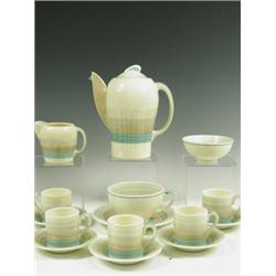 A Susie Cooper part dinner service with banded green and brown decoration, 81 pieces, includin...
