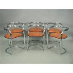 A set of six cantilever chairs, designed by Peter Wigglesworth for Plush Kicker, chrome plated...
