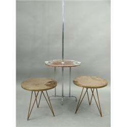 A chrome standard lamp with an oval shelf and ashtrays, some damage Est. 60/100...