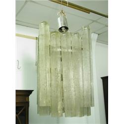 A modern hanging hall light with square moulded glass tube shades Est. 80/120...
