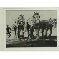 George Soper (1870-1942) A PLOUGHING TEAM Grey washes, 11.5 x 16cm Est. 250/350...