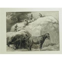 George Soper (1870-1942) STACKING STRAW Grey washes and bodycolour, 19 x 25cm Est. 250/3...